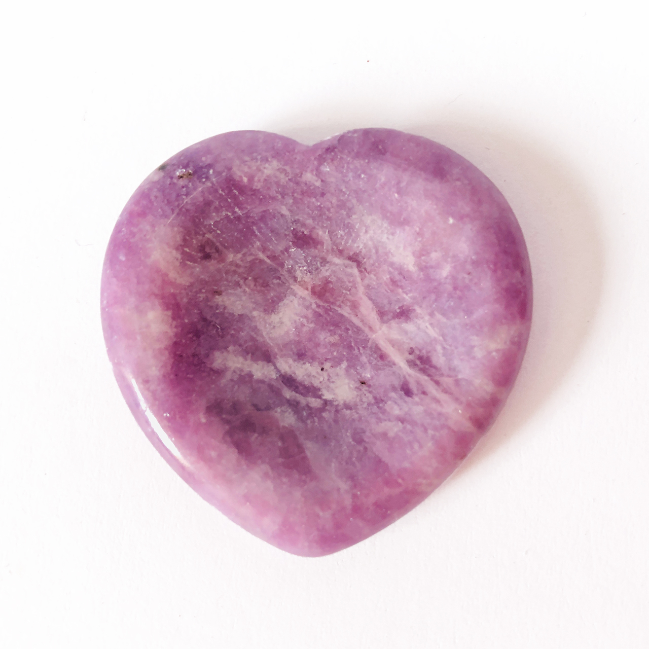 Lepidolite Heart Shaped Worry Stone on white background
