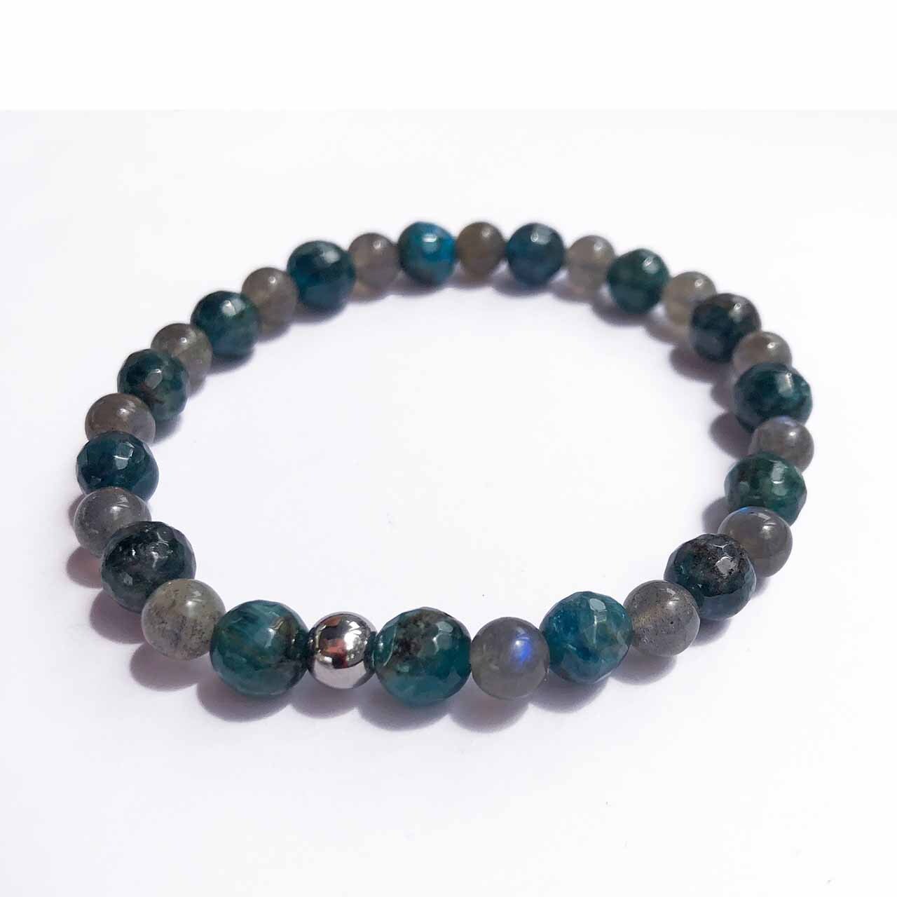 Apatite Labradorite Bead Bracelet on a white background