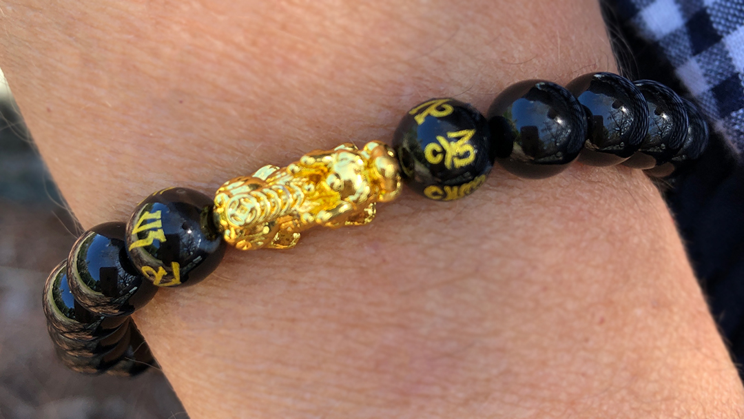 Pixiu Obsidian Om Bracelet on hand