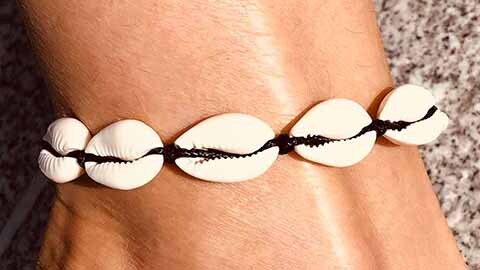 Cowrie Anklet worn on ankle