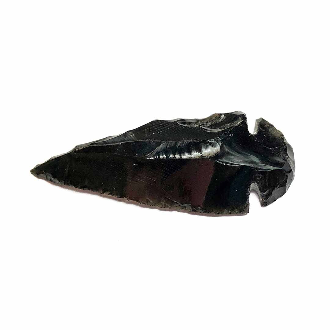 Hand Knapped Black Obsidian Arrowhead