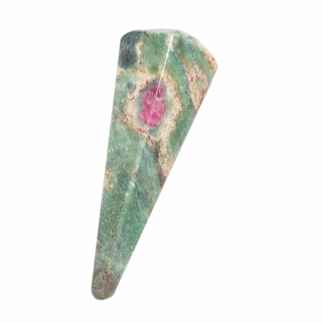 Ruby in Fuchsite Pendulum Point on white background