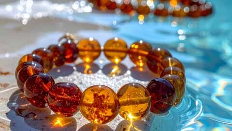 Amber bead bracelet by the sea