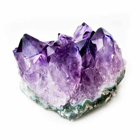 Amethyst cluster on white background