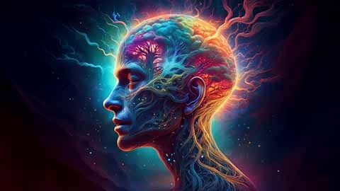 Art of brain tree with lightning on dark background Art of brain tree with lightning on dark background