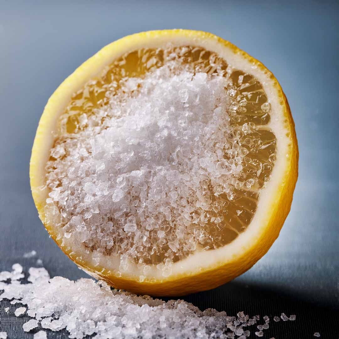 Half a lemon covered in salt Half a lemon covered in salt