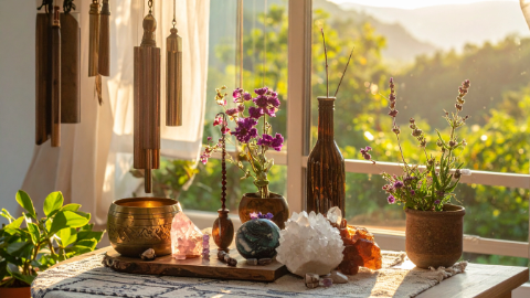 Ritual space with crystals