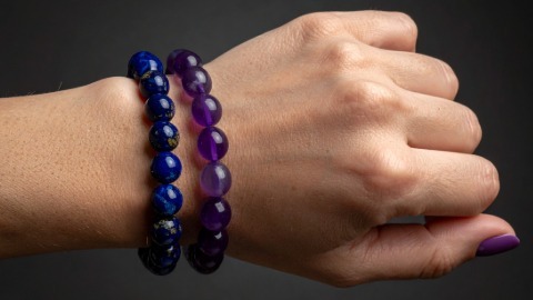Wearing Lapis Amethyst Bead Bracelets