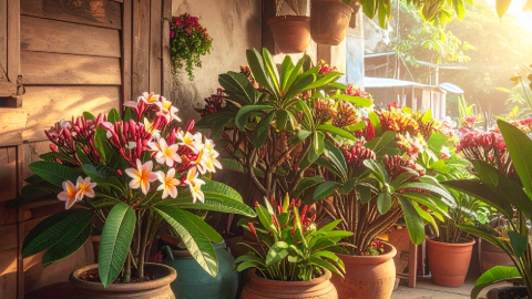 Frangipanis in pots