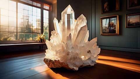 Quartz cluster in centre of room