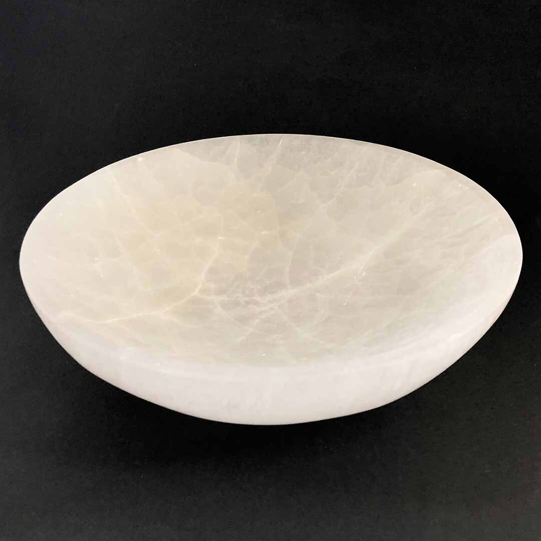 Large Satin Spar bowl on black background