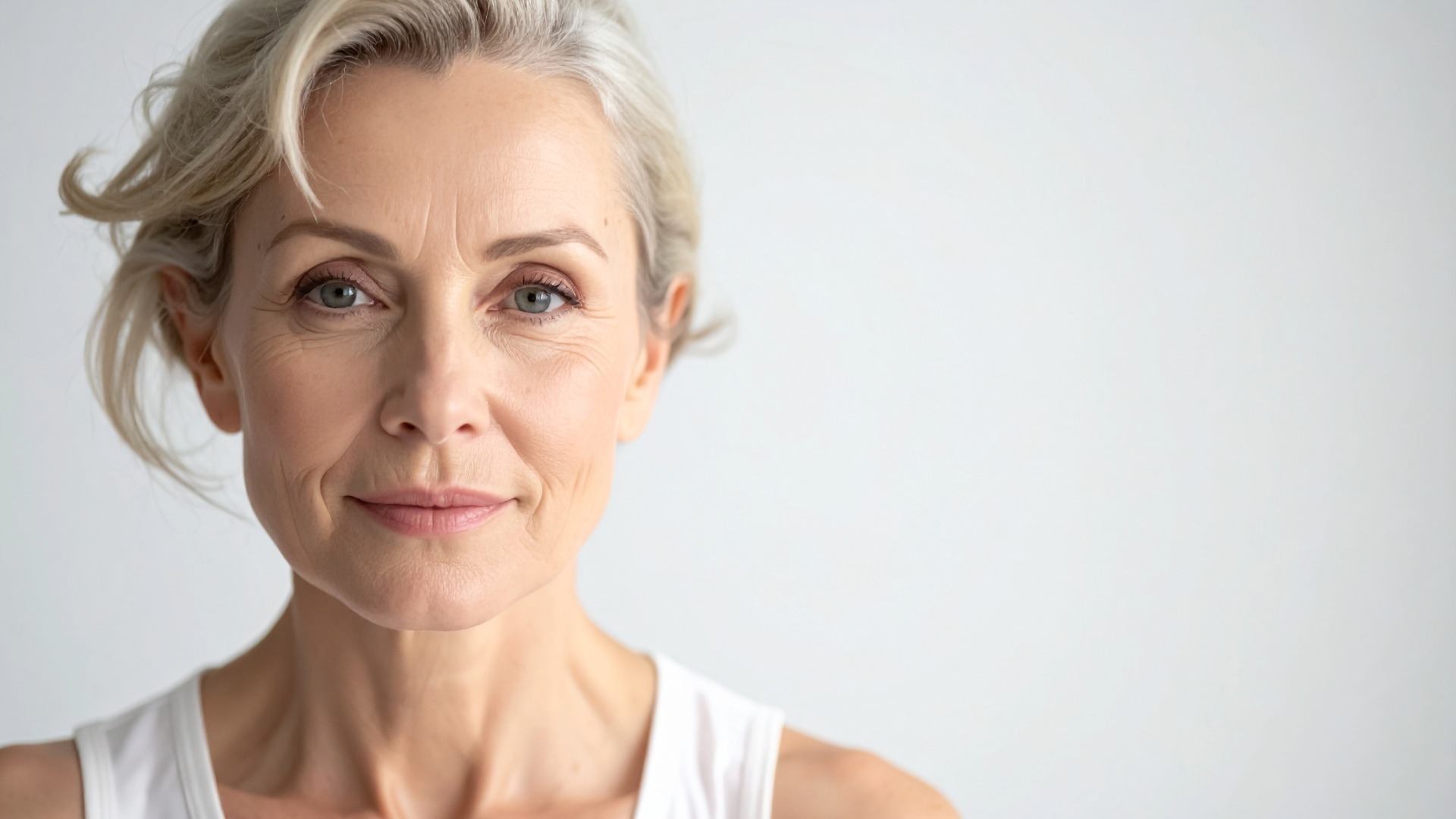 Headshot of middle aged woman with grey hair