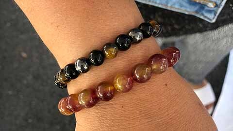 Red Skin Jade Bead Bracelet on hand