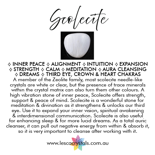 Scolecite crystal text overview