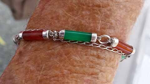 Green and Red Jade featured Silver Bracelet design