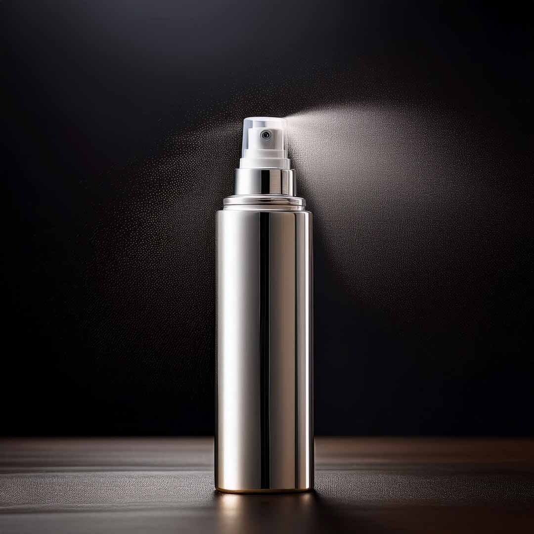 Spray bottle on black background
