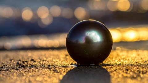 Tahitian pearl on sandy beach Tahitian pearl on sandy beach