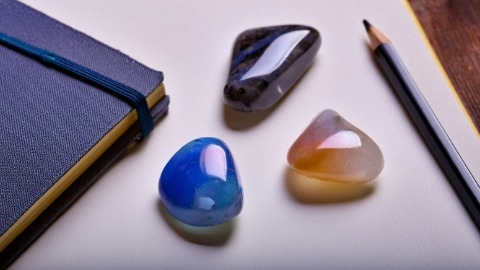Crystals with Pencil and Notebook